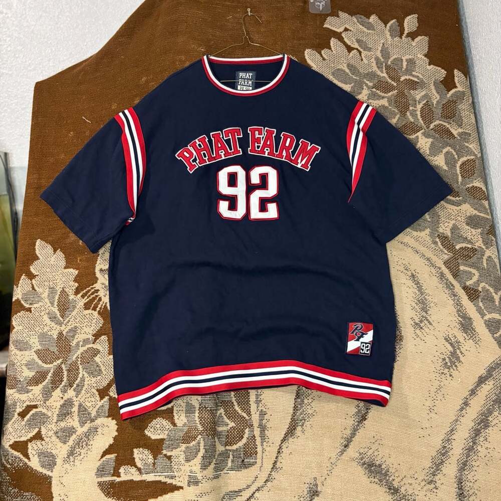 Phat Farm T-Shirt Size XL 92 Blue Red White Graphic Jersey Top